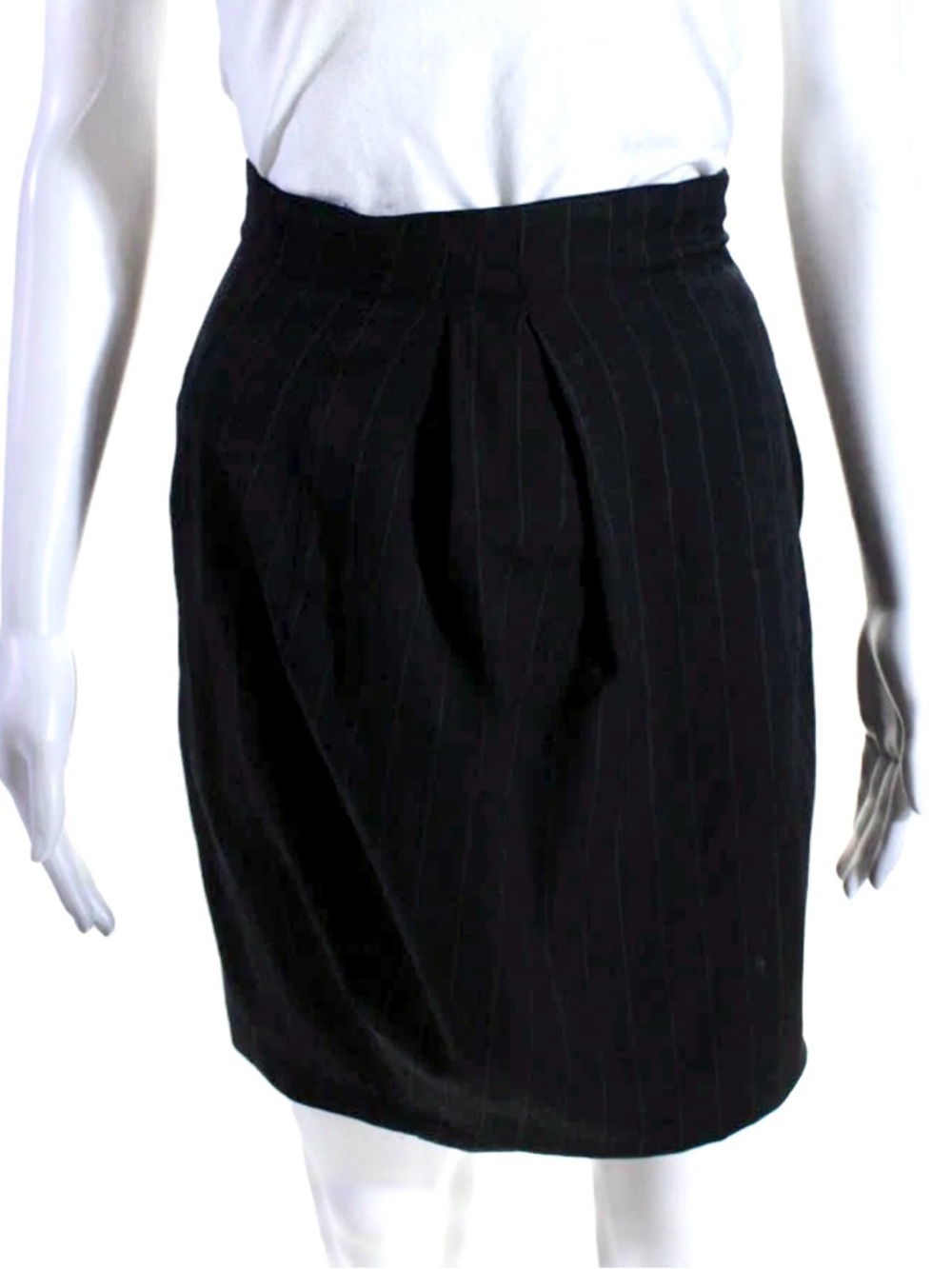 Versace Couture Vintage Pinstriped Black Pencil Skirt 100% Wool Size 38 EU